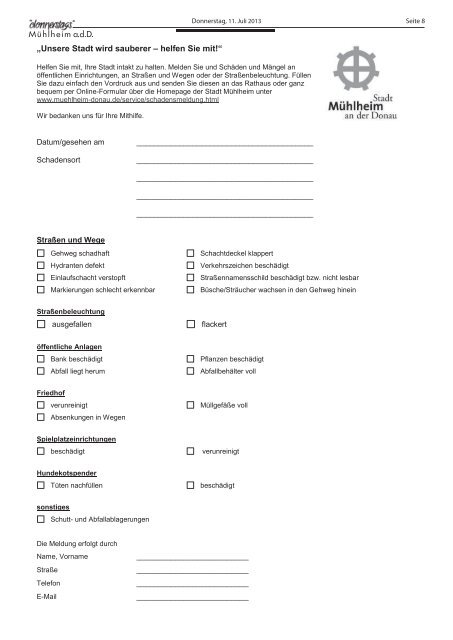 Mitteilungsblatt der Stadt Mühlheim Baustellenbericht: Nahwärme