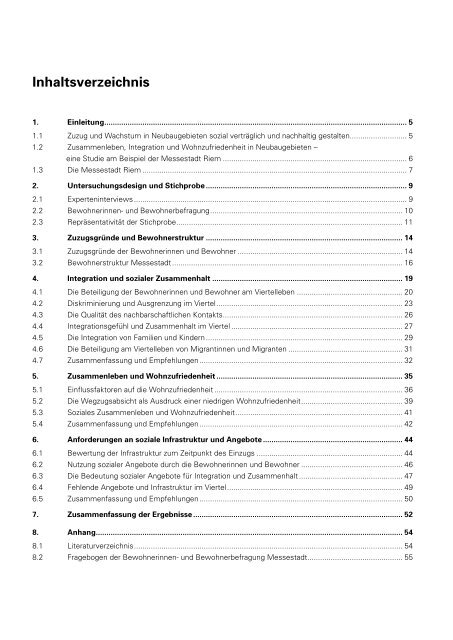 Soziales Zusammenleben, Integration und Wohnzufriedenheit in ...