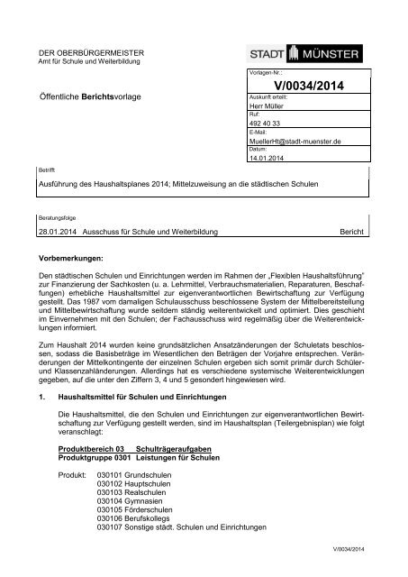 Berichtsvorlage V/0034/2014 - Stadt Münster
