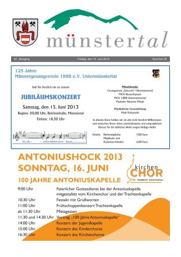 antoniushock 2013 sonntag, 16. juni 100 jahre ... - Münstertal