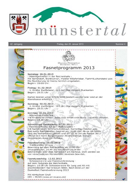 42 Jahrgang Freitag, den 25. Januar 2013 Nummer 4 - Münstertal