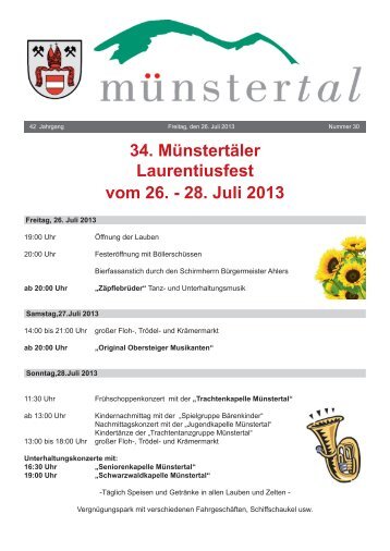 34. Münstertäler Laurentiusfest vom 26. - 28. Juli 2013 - Münstertal