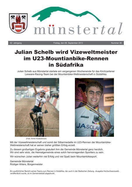 Julian Schelb wird Vizeweltmeister im U23 ... - Münstertal