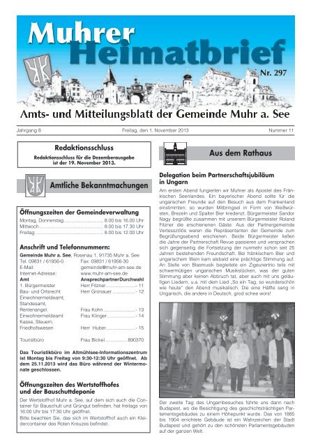 und Mitteilungsblatt für den Monat November 2013 - Muhr am See