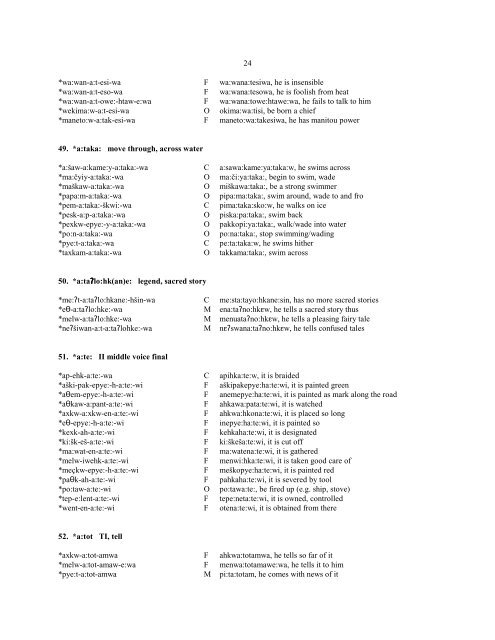 1. *a: abstract AI and II final *alam-a:-wa O anima:, pray *či:pw-a:-wi ...