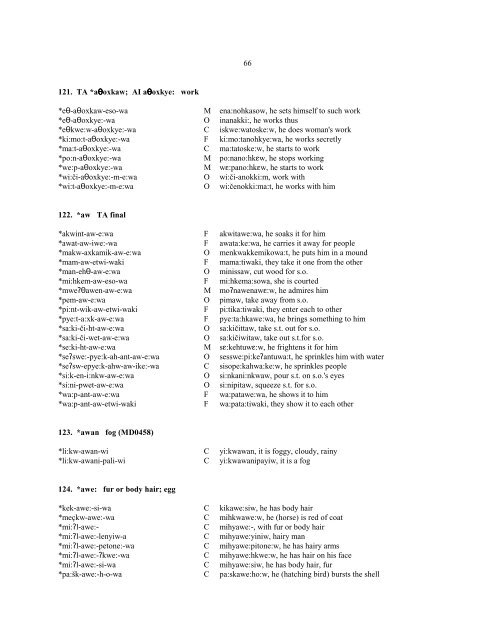 1. *a: abstract AI and II final *alam-a:-wa O anima:, pray *či:pw-a:-wi ...