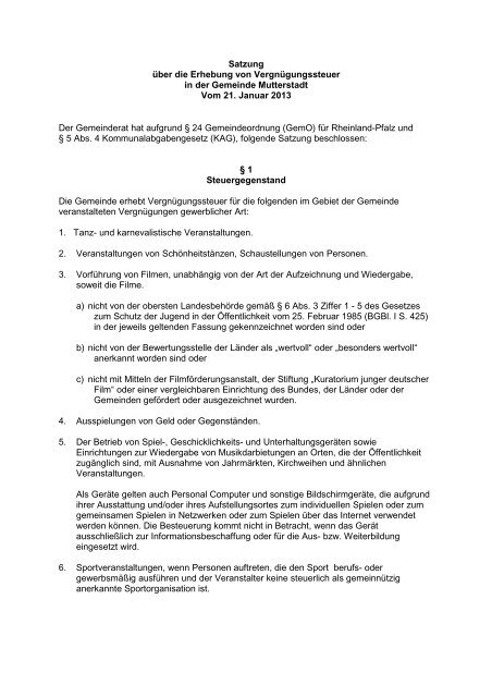 Satzung 2-03 über die Erhebung von Vergnügungssteuer - Mutterstadt