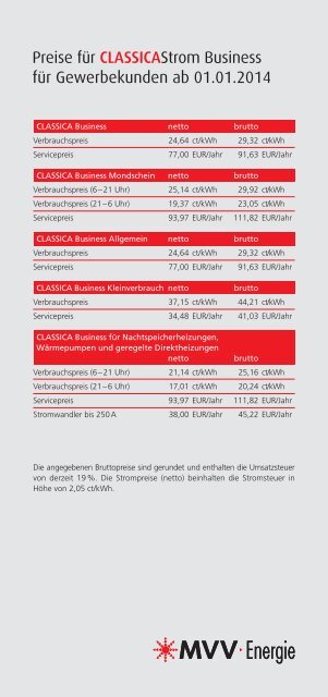 CLASSICA Business Preisblatt und ... - MVV Energie AG