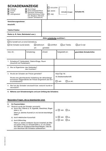 Formular Schadenanzeige Hausratversicherung (pdf)