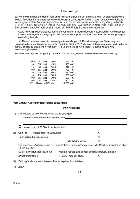 Antrag auf Gewährung eines Härtefreibetrag nach § 25 BAföG