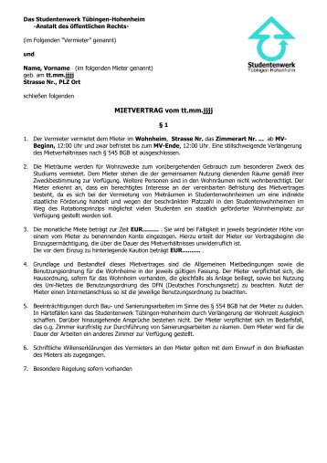 Mietvertrag - Studentenwerk Tübingen - Hohenheim