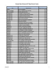 Greater New Orleans ACT High School Codes