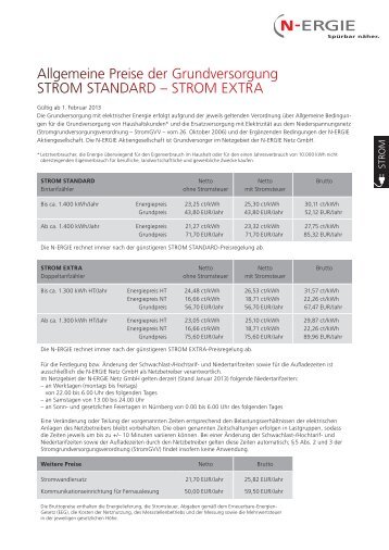 Allgemeine Preise der Grundversorgung STROM STANDARD ...