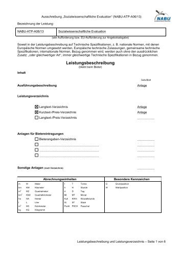 Leistungsbeschreibung und Leistungsverzeichnis, NABU-ATP-A0613