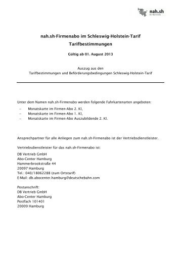 nah.sh-Firmenabo im Schleswig-Holstein-Tarif Tarifbestimmungen