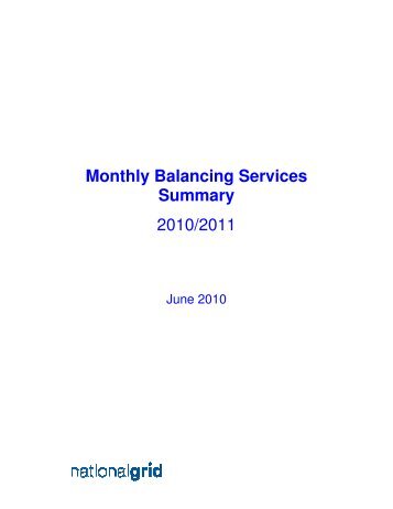 Monthly Balancing Services Summary 2010/2011 - National Grid