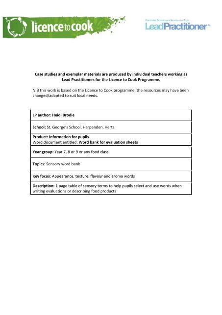 Word bank for evaluation sheets - National STEM Centre