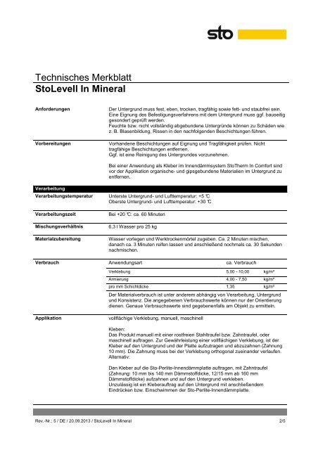 Technisches Merkblatt StoLevell In Mineral - natureplus