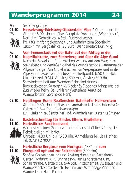 Jahresprogramm 2014 - NaturFreunde Ortsgruppe Ulm