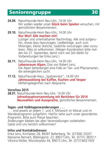 Jahresprogramm 2014 - NaturFreunde Ortsgruppe Ulm