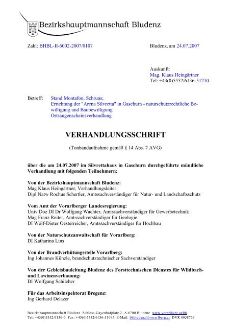 VERHANDLUNGSSCHRIFT - Naturschutzanwaltschaft Vorarlberg