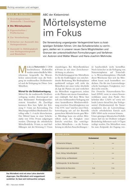 Mörtelsysteme im Fokus - Naturstein-Gutachten