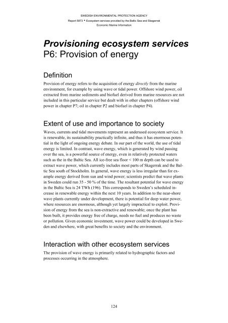 Ecosystem services provided by the Baltic Sea ... - Naturvårdsverket