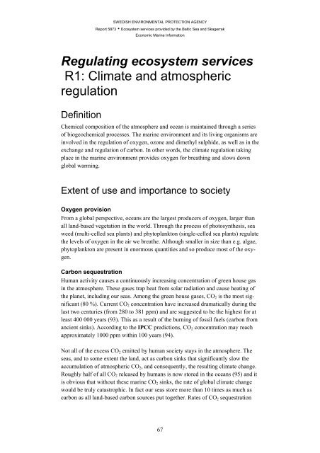 Ecosystem services provided by the Baltic Sea ... - Naturvårdsverket