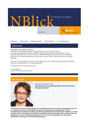 Editorial | Blickpunkt | NBank aktuell | Arbeitsfelder ... - bei der NBank