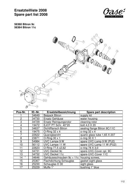 OASE Ersatz-Katalog 2008E - Der Gartenteich