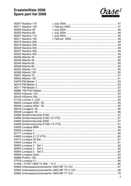 OASE Ersatz-Katalog 2008E - Der Gartenteich