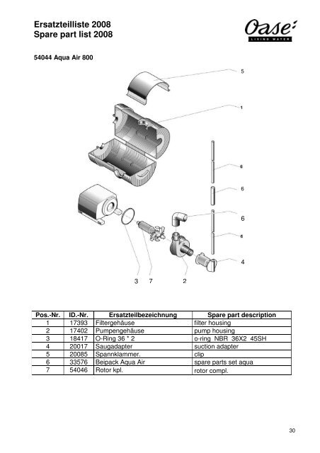 OASE Ersatz-Katalog 2008E - Der Gartenteich