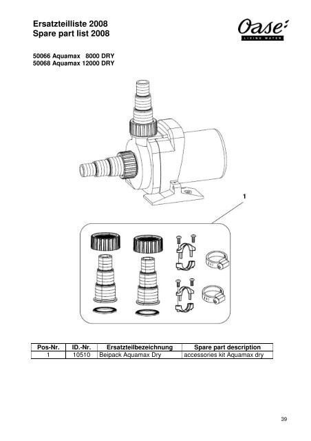 OASE Ersatz-Katalog 2008E - Der Gartenteich