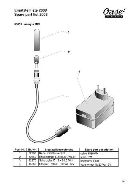 OASE Ersatz-Katalog 2008E - Der Gartenteich