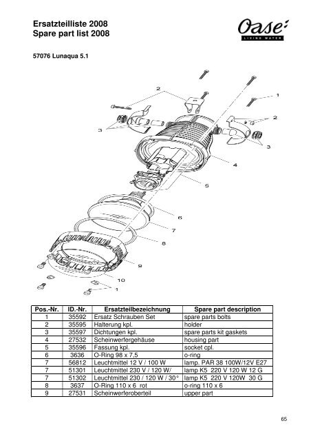 OASE Ersatz-Katalog 2008E - Der Gartenteich