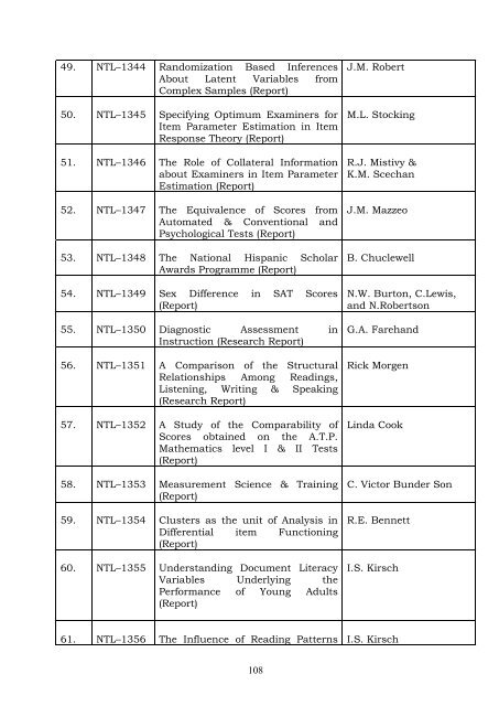 Catalogue of Psychological Test Library and Data dase of trainees