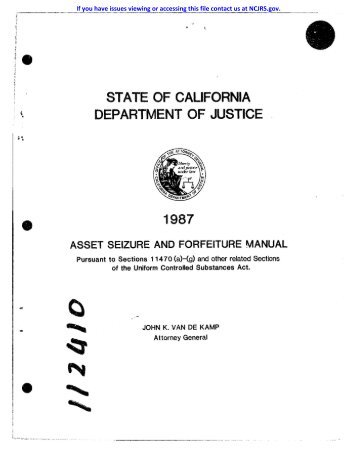 STATE OF CALIFORNIA DEPARTMENT OF JUSTICE ~ - National ...