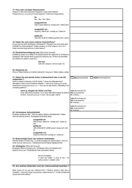 Antrag Auf Erteilung Oder Verlängerung Eines Aufenthaltstitels 17. Pass oder