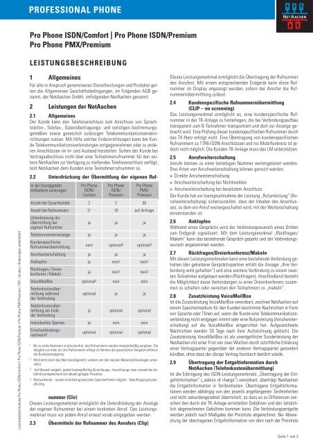 Pro Phone Leistungsbeschreibung ISDN/Comfort ... - NetAachen