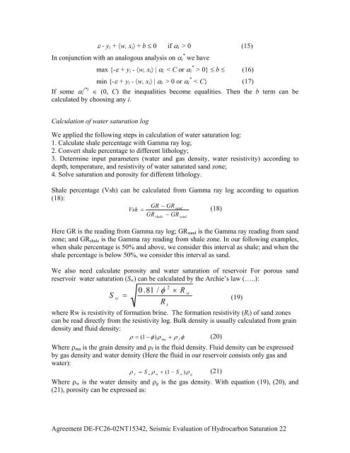 Agreement DE-FC26-02NT15342, Seismic Evaluation of ...