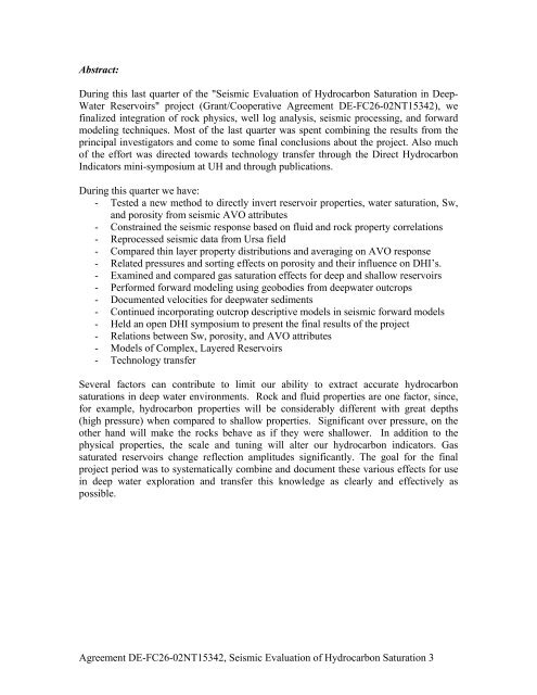 Agreement DE-FC26-02NT15342, Seismic Evaluation of ...