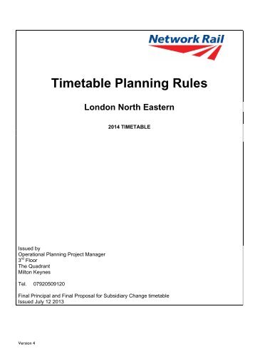 London North Eastern Region Rules Of The Plan 04 - Network Rail