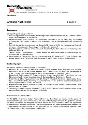 Gemeindenachrichten vom 9. Juli 2013