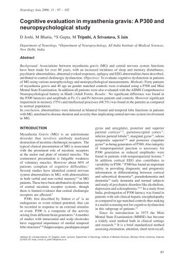 Cognitive evaluation in myasthenia gravis: A P300 ... - Neurology Asia