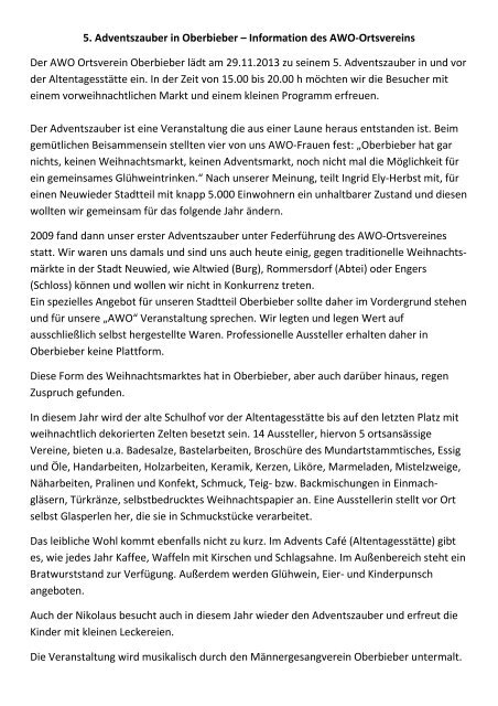 5. Adventszauber in Oberbieber – Information des ... - Stadt Neuwied