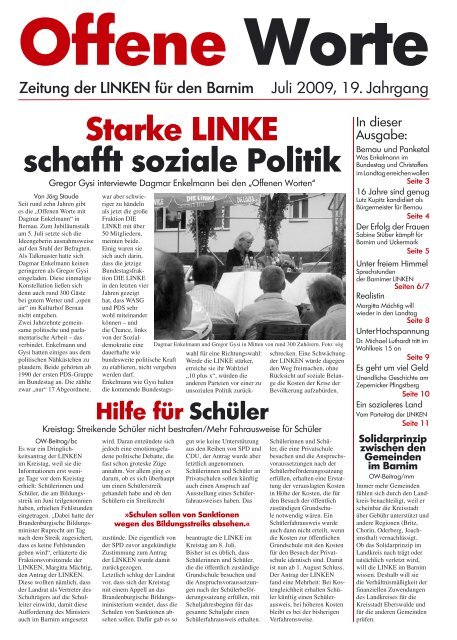 für Bernau - Die Linke. Kreisverband Barnim