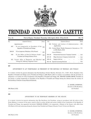 Gazette No. 75 of 2012.pdf - Trinidad and Tobago Government News