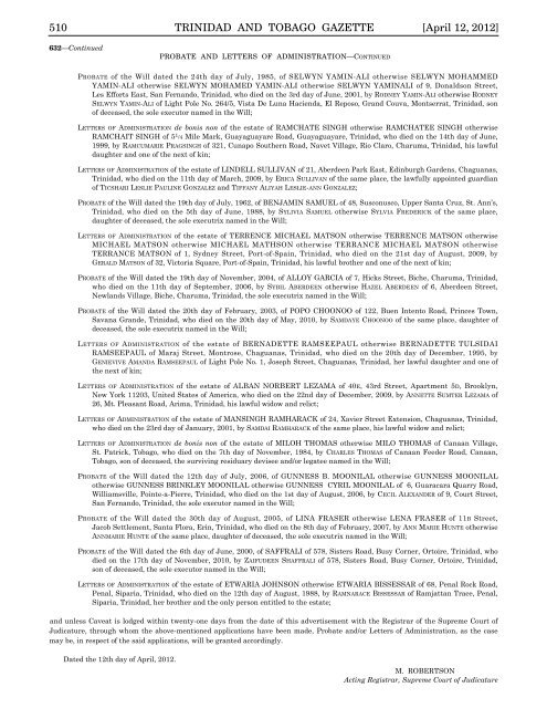 Gazette No. 75 of 2012.pdf - Trinidad and Tobago Government News