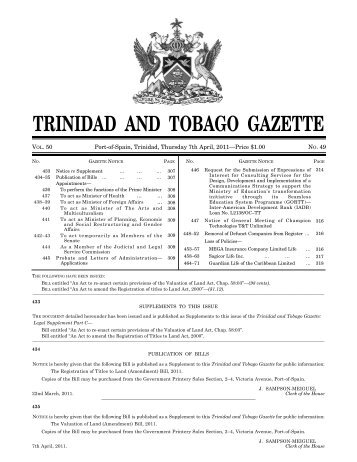 Gazette No. 49 of 2011.pdf - Trinidad and Tobago Government News