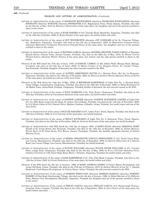 Gazette No. 49 of 2011.pdf - Trinidad and Tobago Government News